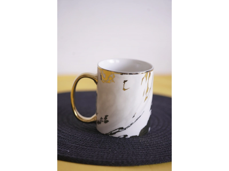 Yaldızlı Mermer Desen Porselen Kupa Tekli