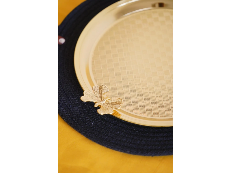 Cooker Yuvarlak Kelebek Desenli Gold Tepsi 25cm