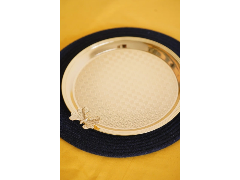 Cooker Yuvarlak Kelebek Desenli Gold Tepsi 25cm