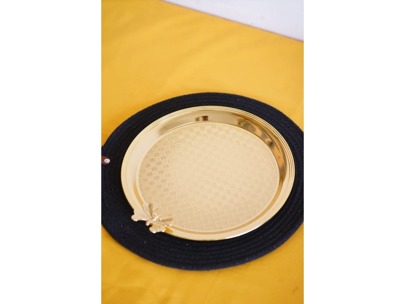 Cooker Yuvarlak Kelebek Desenli Gold Tepsi 25cm