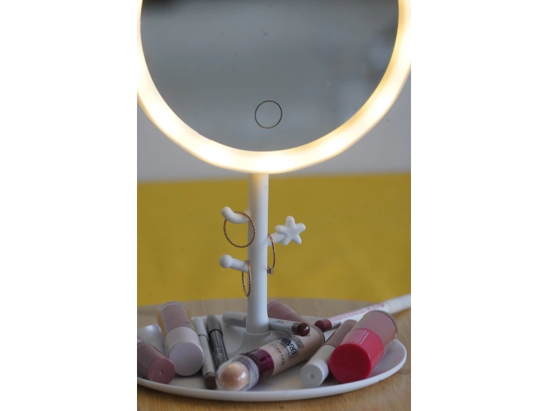 Led Işıklı Yuvarlak Makyaj Aynası Şarj edilebilir 3 Farklı Renk