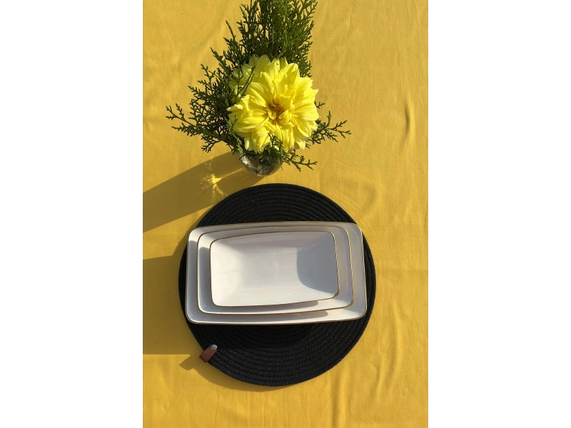 Beyaz Gold 3lü Seramik Kayık Tabak