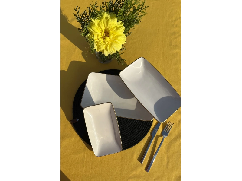 Beyaz Gold 3lü Seramik Kayık Tabak