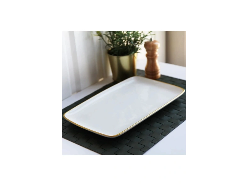 Beyaz Gold Detaylı 33cm Servis Meze Tabağı