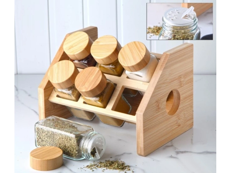 Bambu Kapak Standlı Cam Baharatlık G3870