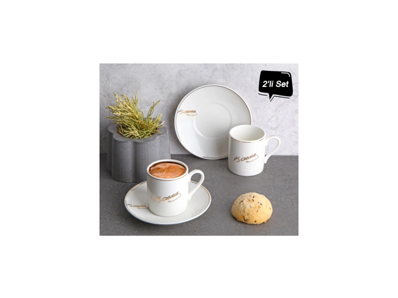 Porselen Atatürk İmzalı 2li Kahve Takımı