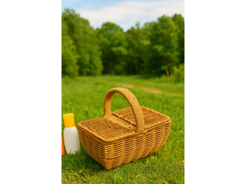 Hasır Rattan Kare Örme Piknik Sepeti 20 cm