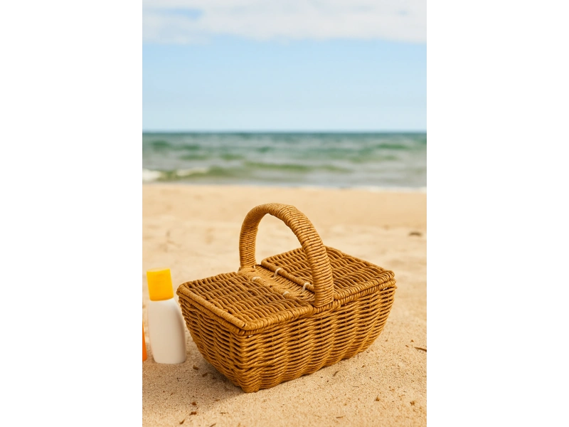 Hasır Rattan Kare Örme Piknik Sepeti 20 cm