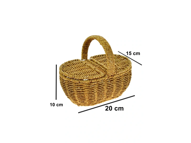 Hasır Rattan Oval Örme Piknik Sepeti 20 cm