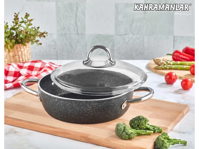 Kahramanlar Stone Black Titanyum Basık Tencere 28cm