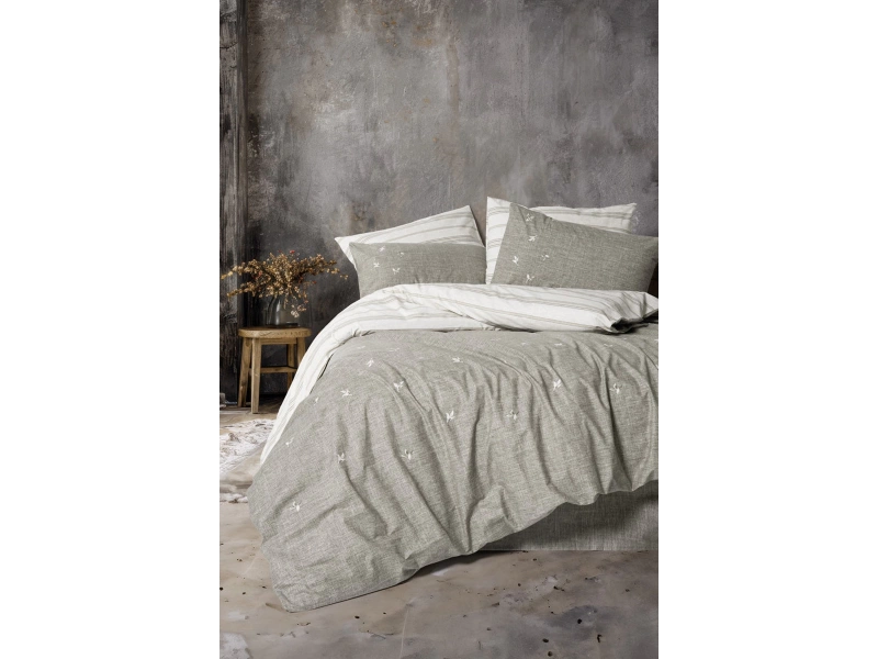 Klein Nakışlı Ranforce Çift Kişilik Nevresim Takımı Moke Kahve