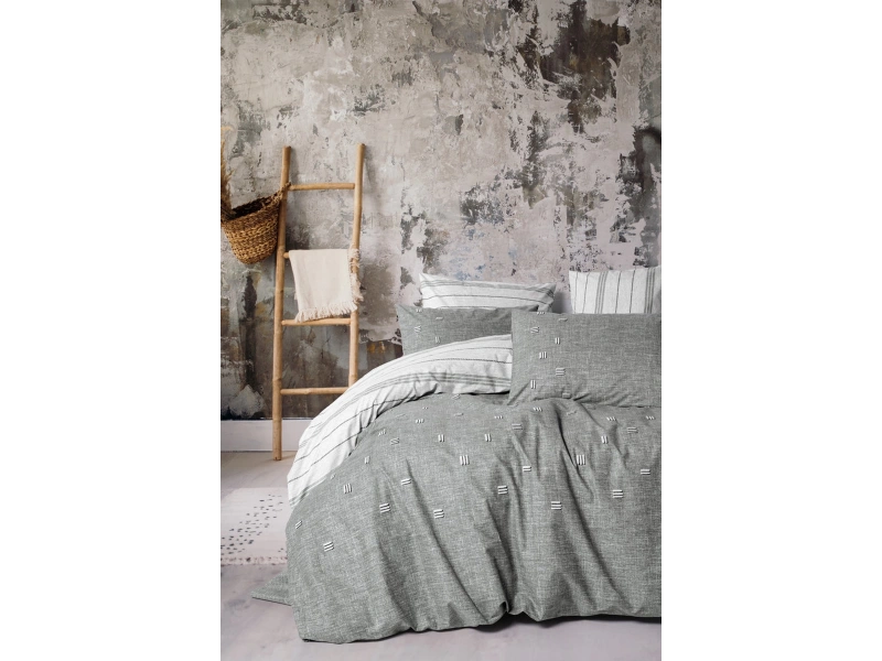 Klein Nakışlı Ranforce Çift Kişilik Nevresim Takımı Patara Gri
