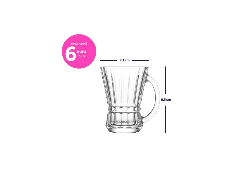 Lav Venüs 6lı Kulplu Çay Bardağı