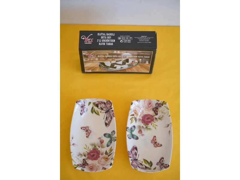 Dijital Baskılı 2li Dikdörtgen Kayık Tabak