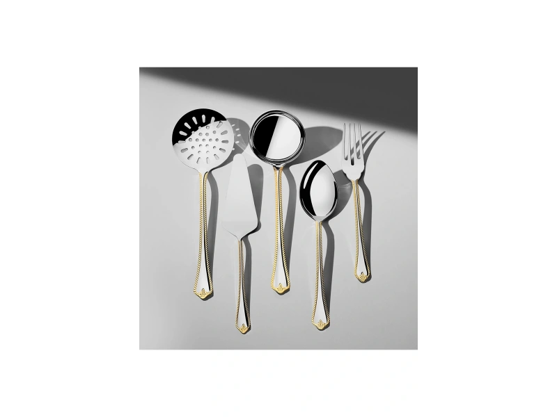 Nehir Fulya Altın Sade 5 Parça Paslanmaz Çelik Servis Takımı