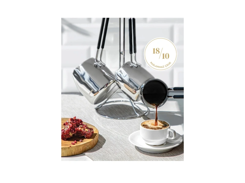 Nehir Modern 4 Parça Standlı Paslanmaz Çelik Cezve Seti