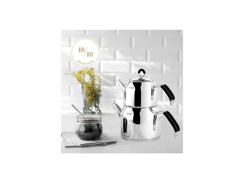 Nehir Modern Mini Orta Boy 1-2 Lt. Paslanmaz Çelik Çaydanlık Takımı
