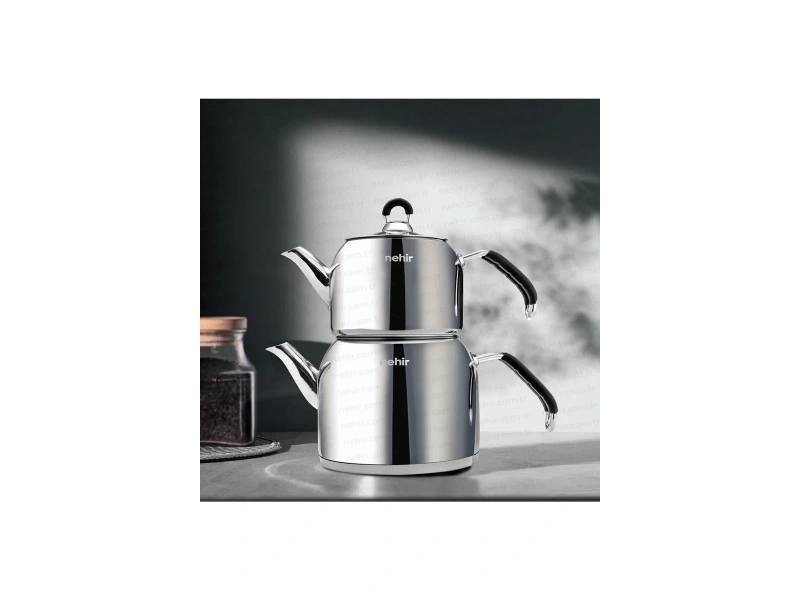 Nehir Modern Mini Orta Boy 1-2 Lt. Paslanmaz Çelik Çaydanlık Takımı