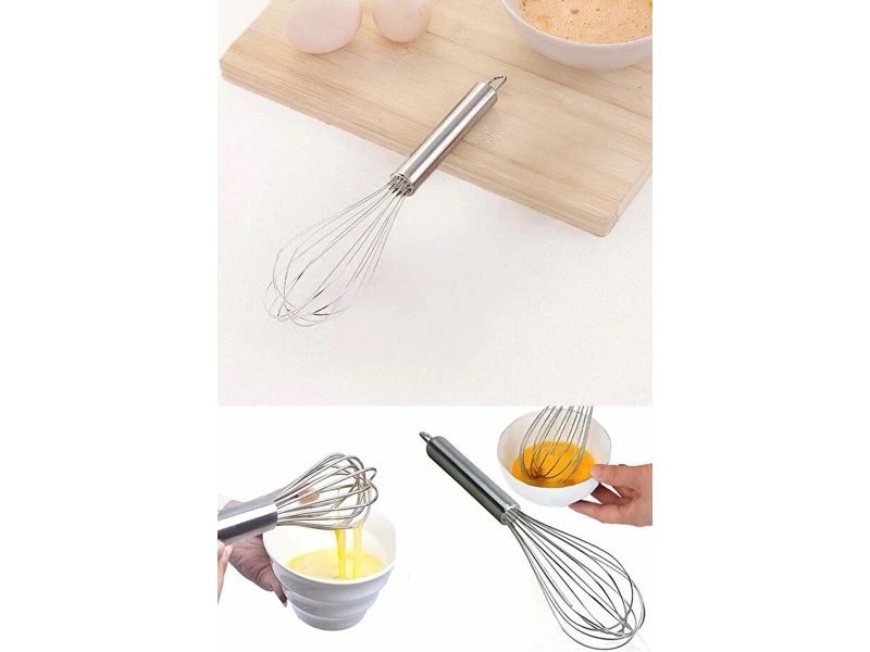 Paslanmaz Çelik 25cm Çırpıcı Yumurta Süt Karıştırıcı Hamur Çırpıcı Metal Saplı Lüx Çırpıcı
