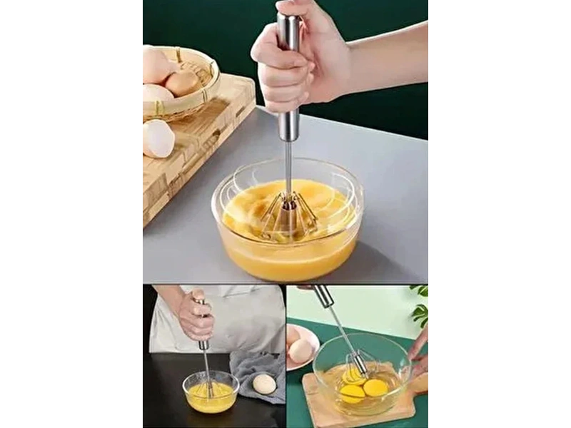 Pratik Paslanmaz Çelik Basmalı Otomatik Çırpıcı Metal Çırpıcı 1 Adet Uzunluk 30cm