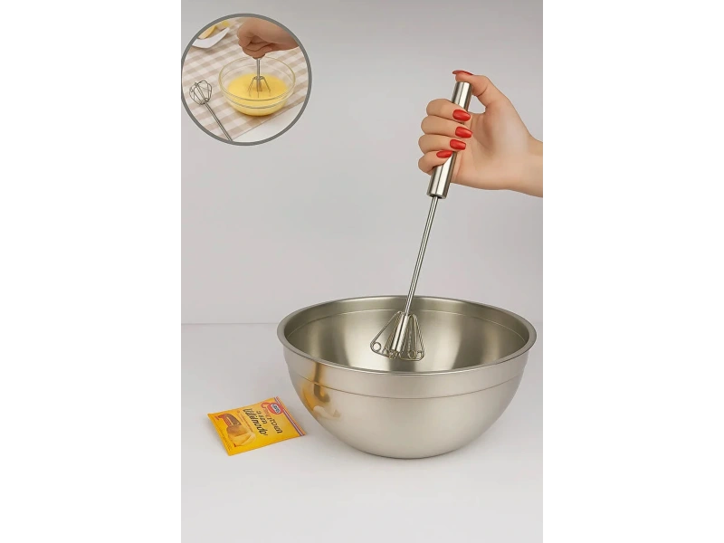 Pratik Paslanmaz Çelik Basmalı Otomatik Çırpıcı Metal Çırpıcı 1 Adet Uzunluk 30cm