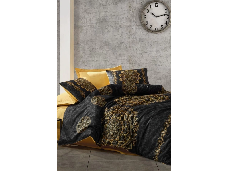 Saten Çift Kişilik Nevresim Takımı Alvina Gold