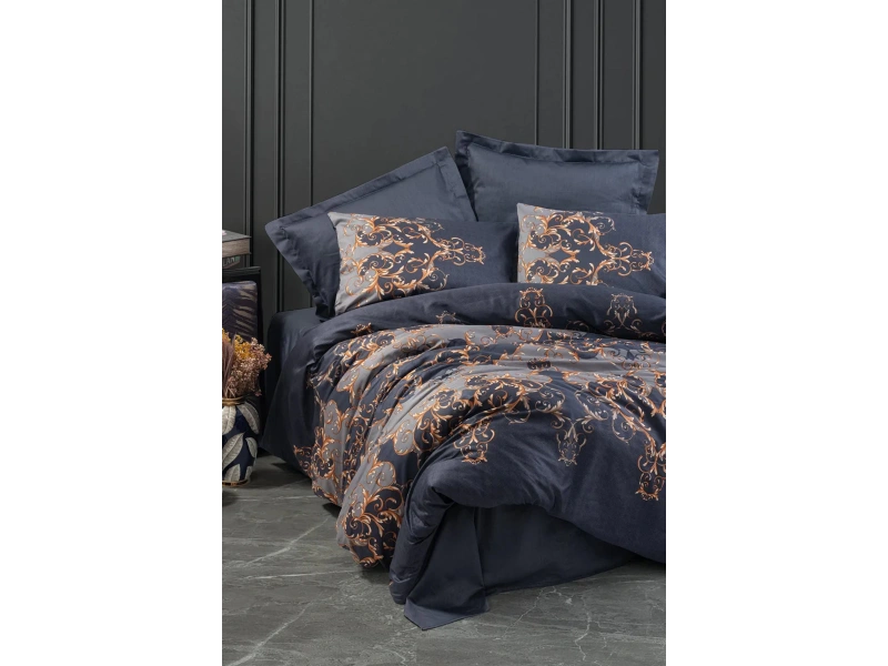 Saten Çift Kişilik Nevresim Takımı Sarina Lacivert