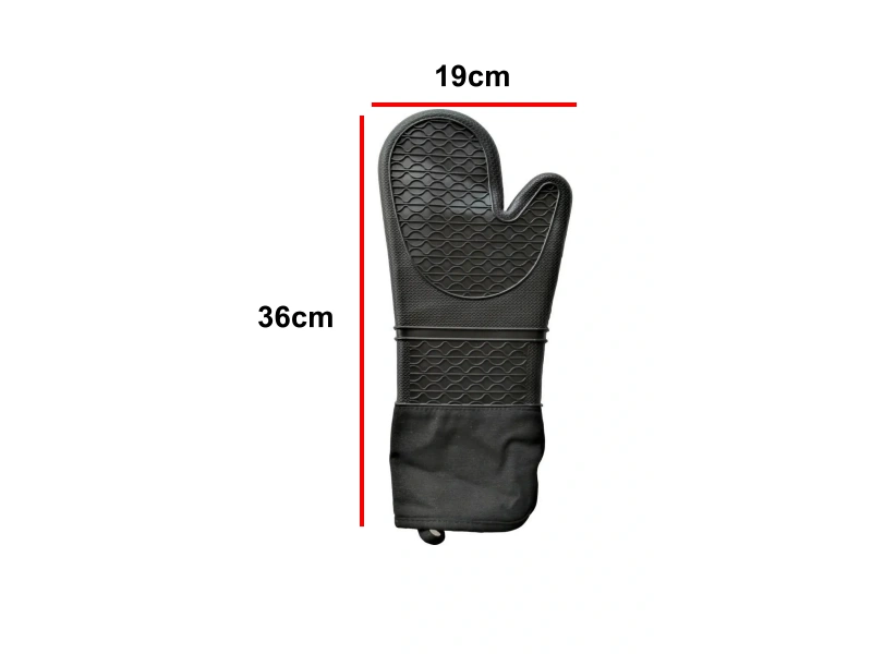 Siyah Profesyonel Silikon Fırın Eldiveni, Mutfak, Barbekü, Fırın, Izgara Için içi Pamuklu Isıya Dayanıklı Büyük Boy 36 Cm