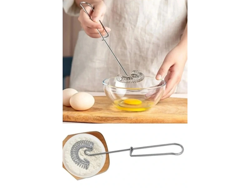 Spiral Yaylı Pratik Yumurta Çırpıcı Tel Karıştırıcı Süt Kahve Köpürtücü Servis Seti