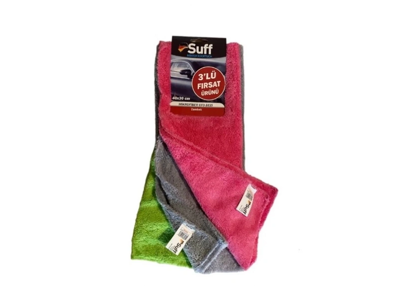 Suff Zambak 3lü Mikrofiber Bez /Oto Kurulama Bezi (40x30cm)