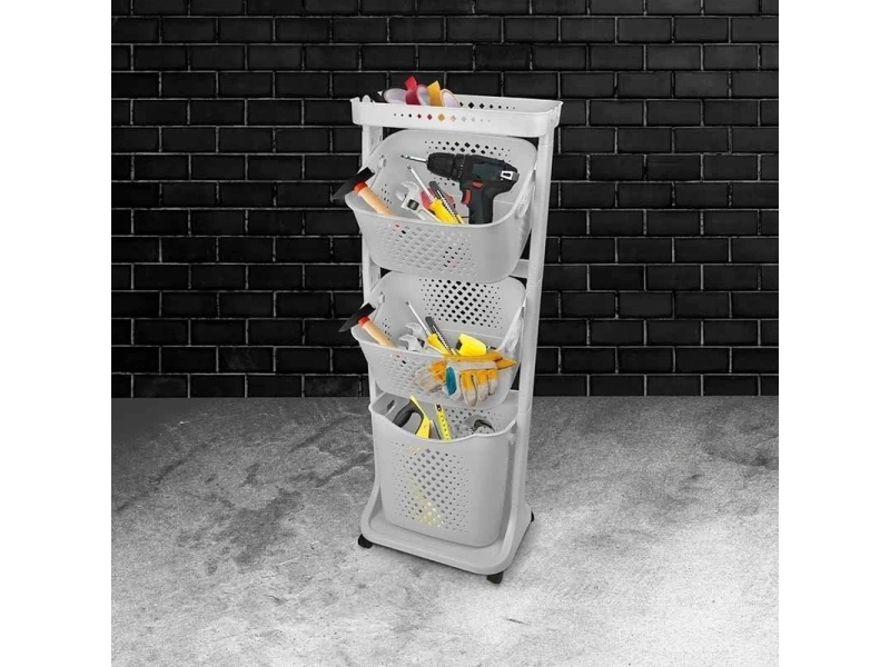 Titiz Plastik Kat Kat Sepet Organizeri No4 Açık Gri