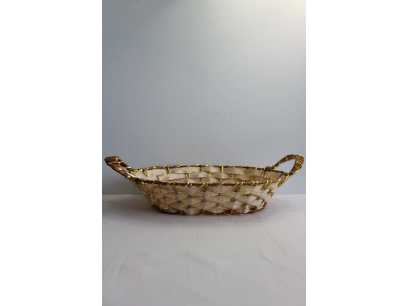 Yaldızlı Hasır Ekmek Sepeti Oval