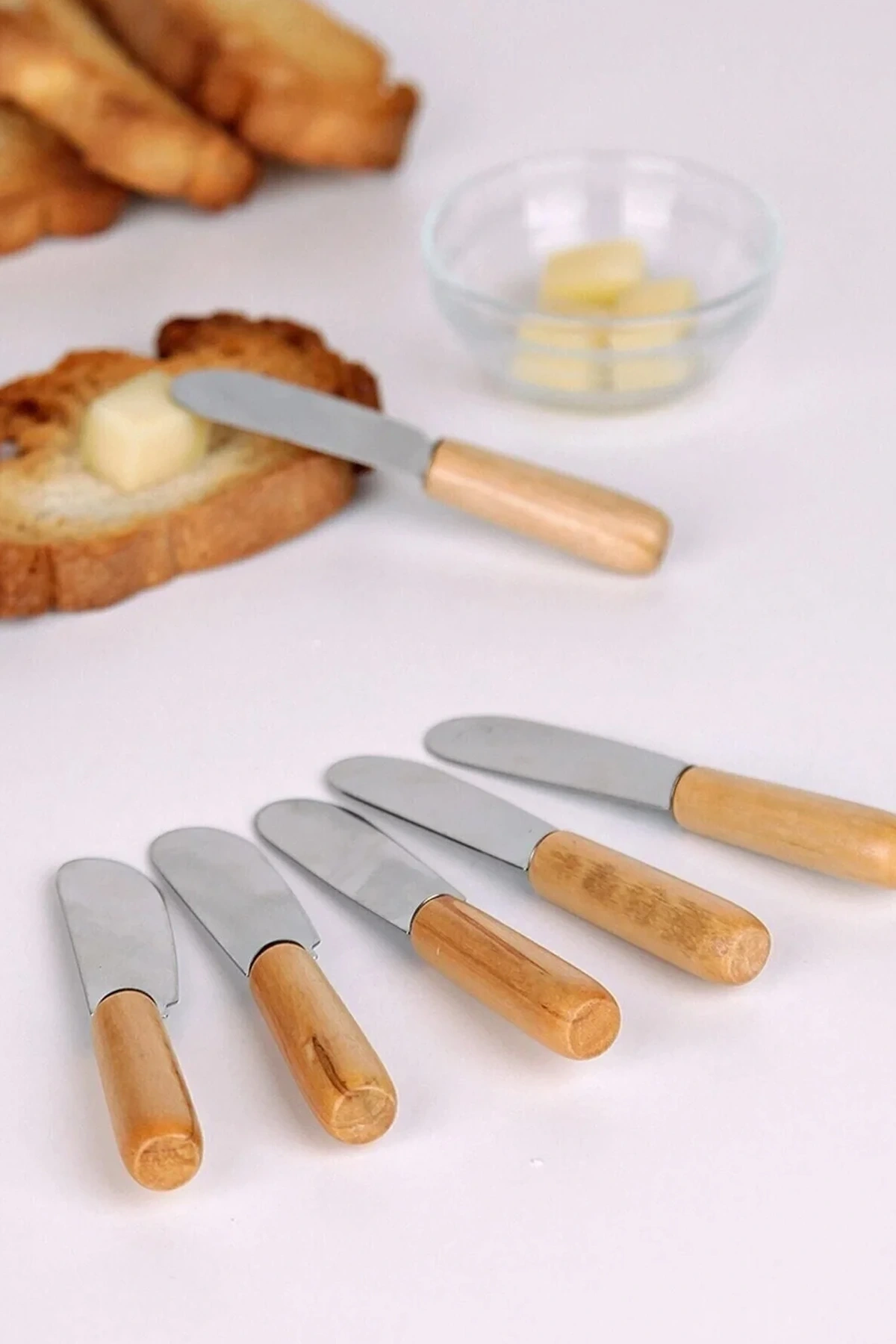 6 Adet Bambu Saplı Kahvaltı Bıçağı Tereyağı, Reçel, Çikolata Bıçağı