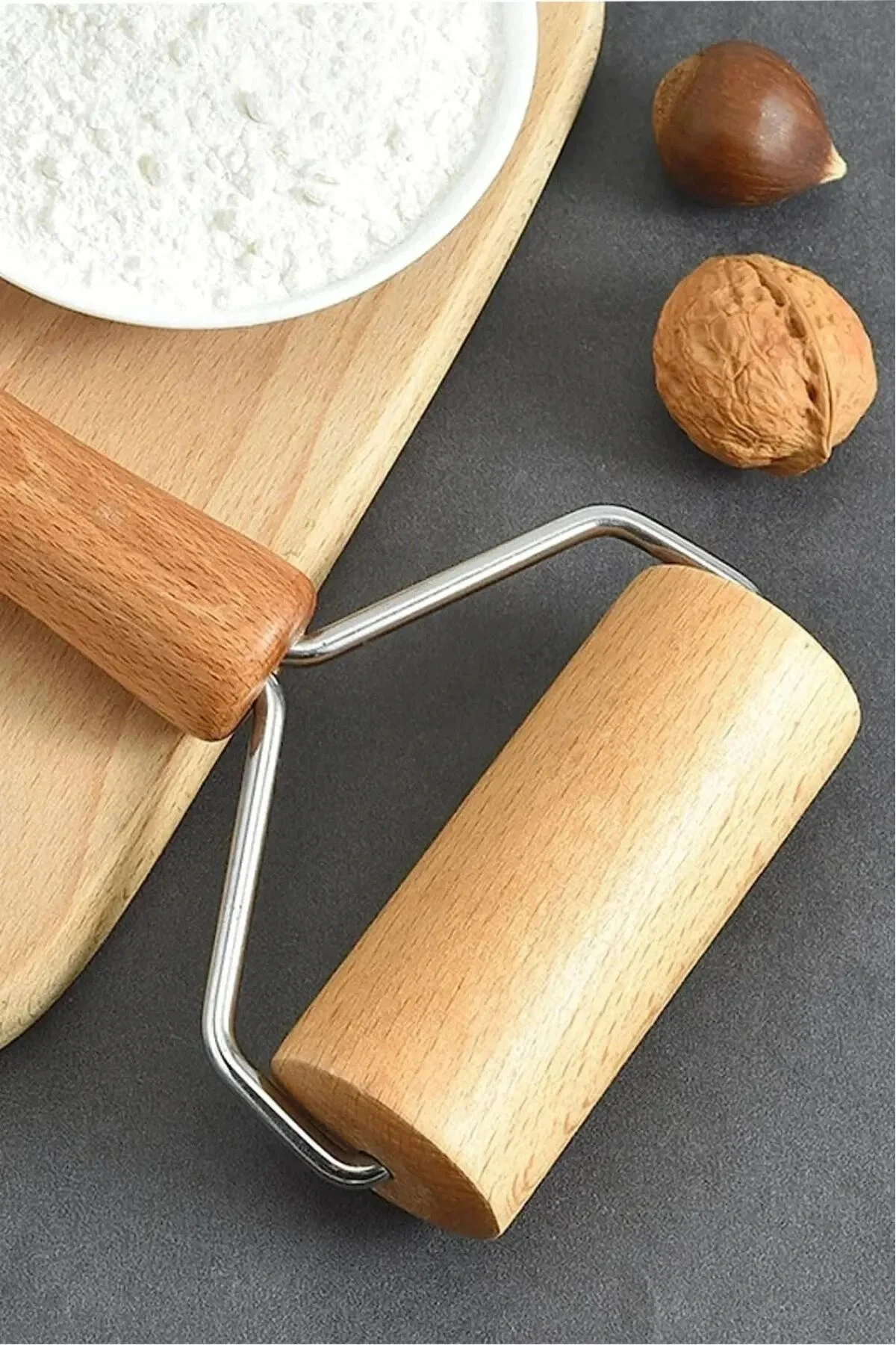 Ahşap Saplı Rulo Hamur Açıcı Merdane Pürüzsüz Oklava Pizza Börek Açma Silindir