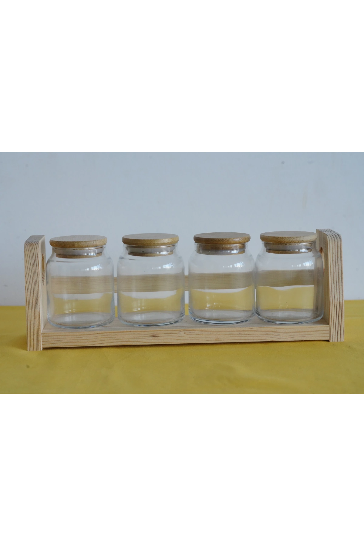 Bambu Kapaklı 4lü Cam Baharatlık