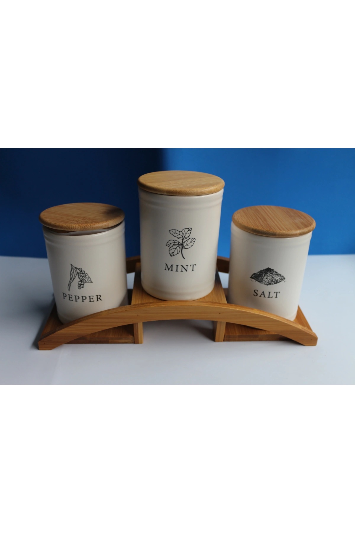 Bambu Köprü Standlı 3lü Baharatlık Seti