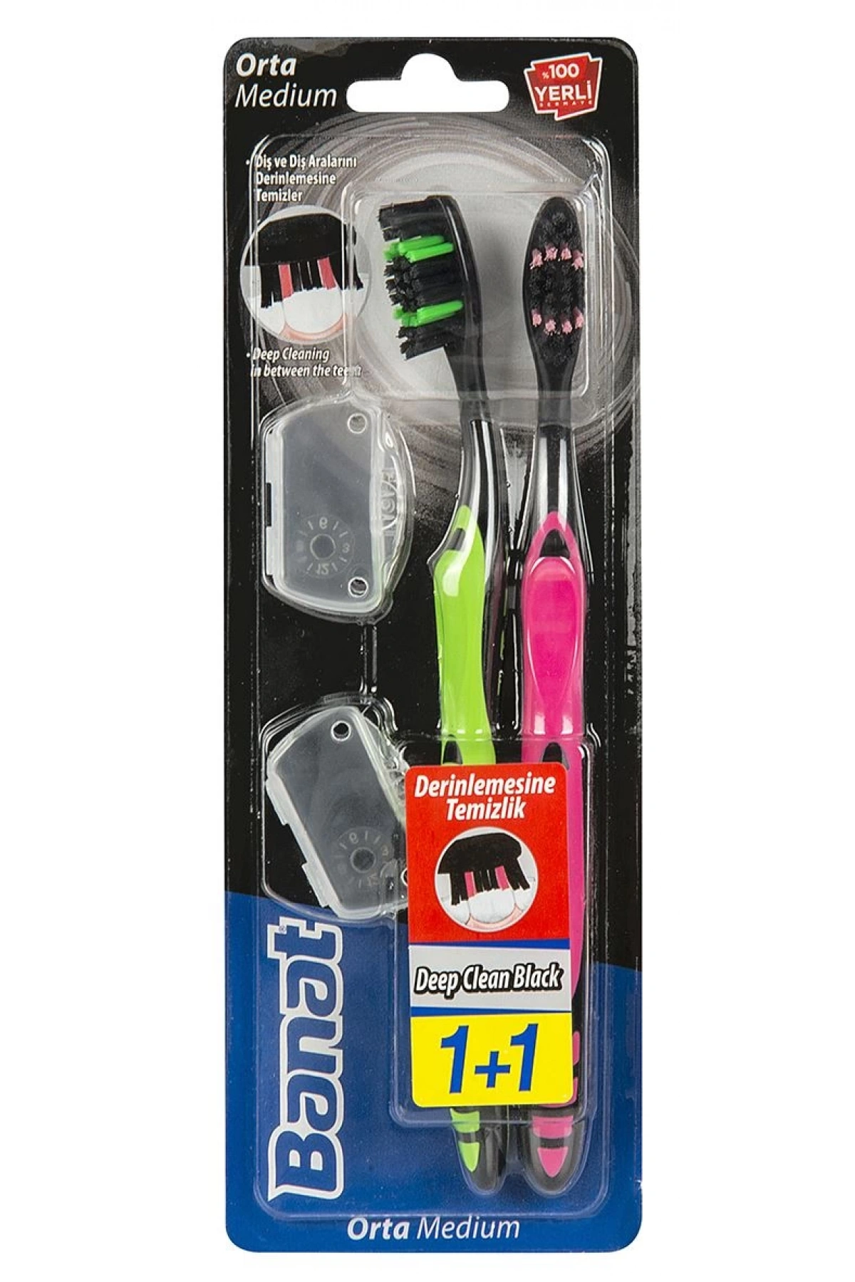 Banat Deep Clean Black 1+1 Yetişkin Diş Fırçası Orta/Medium