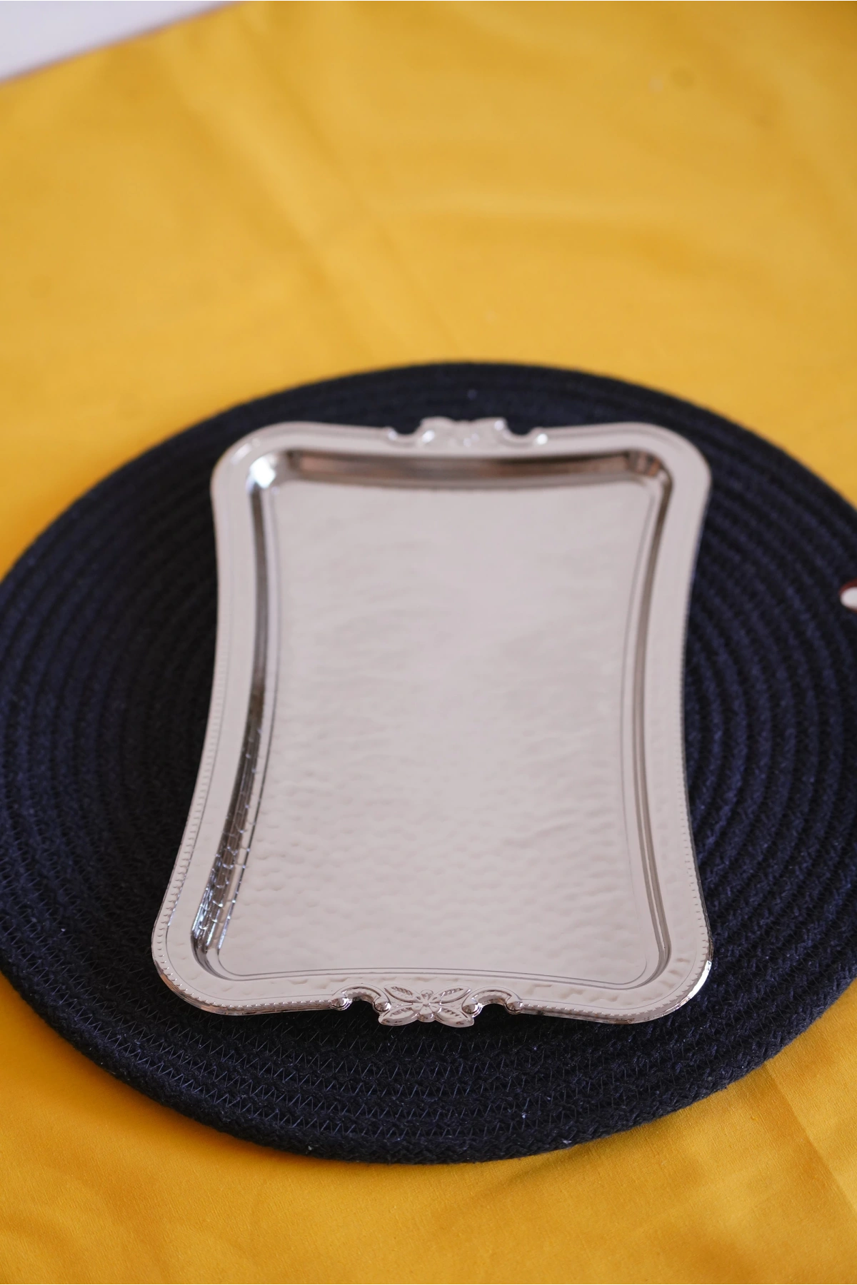 Cooker Dikdörtgen Dövme Desenli Metal Sunum Tepsi 25x17 cm