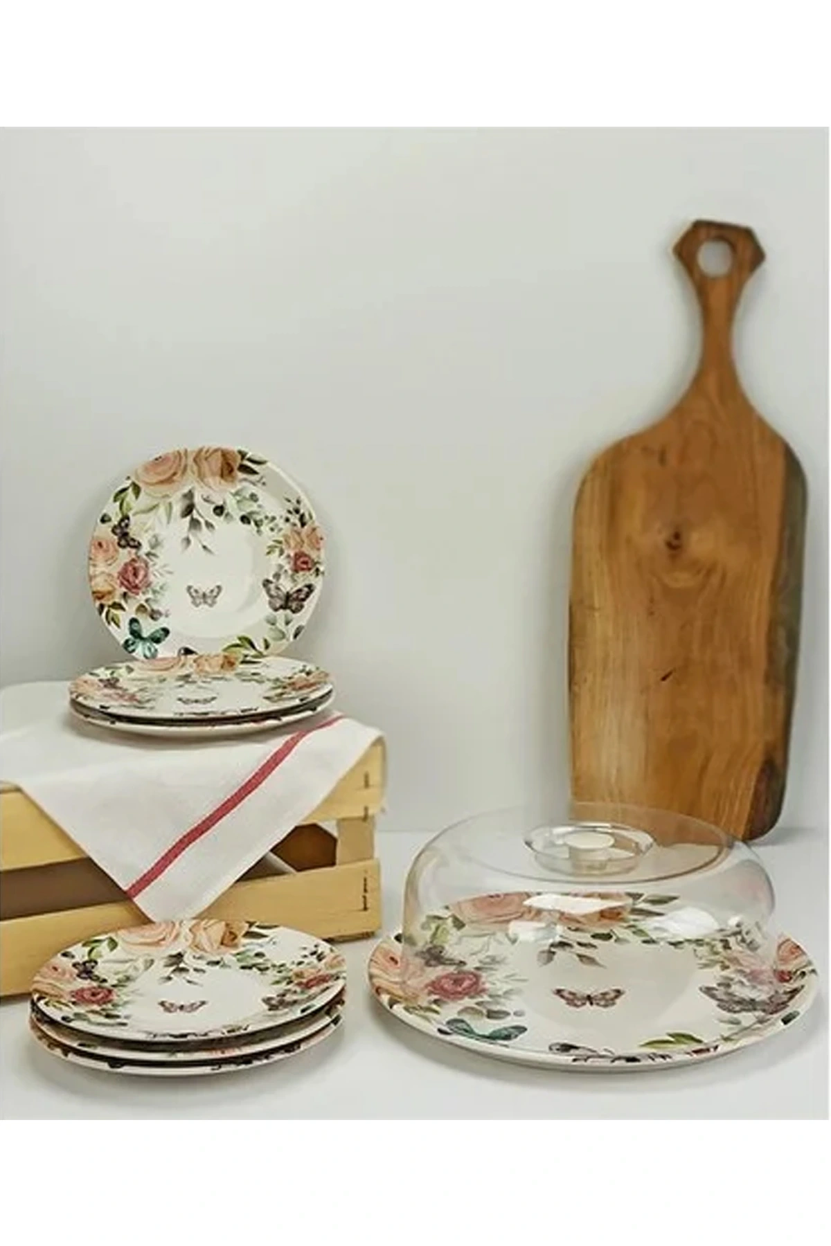 Dijital Baskılı İkram Seti 6 Tabak 1 Fanus