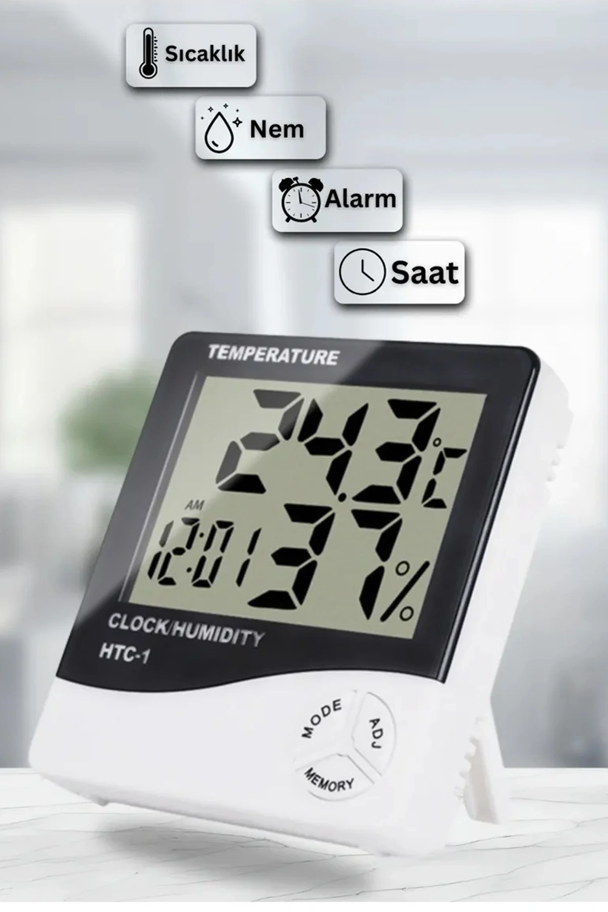 Dijital Oda Termometre Sıcaklık Ve Nem Ölçer Masa Saati Alarm