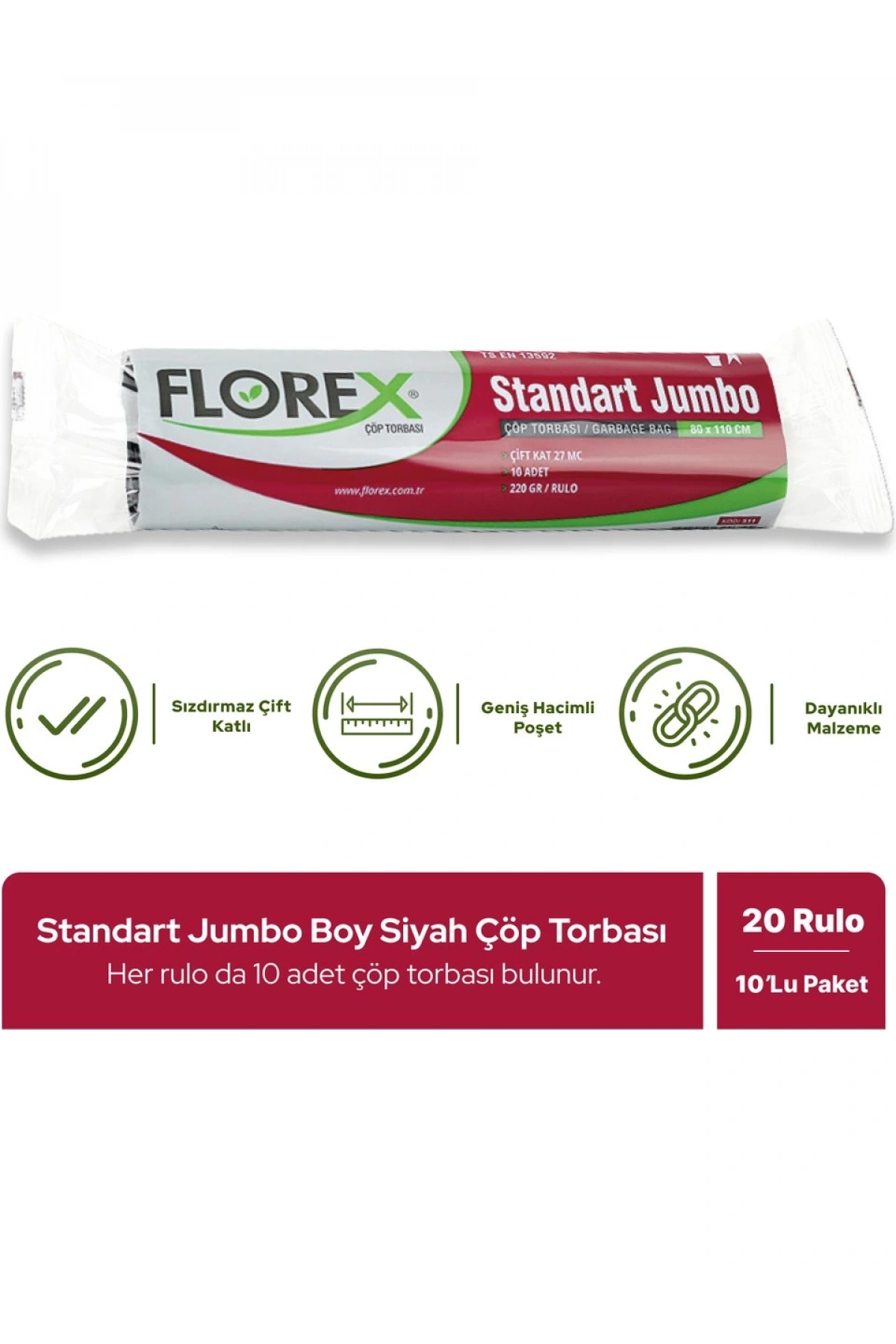 Florex Standart Jumbo Çöp Poşeti 80x110 cm 10lu