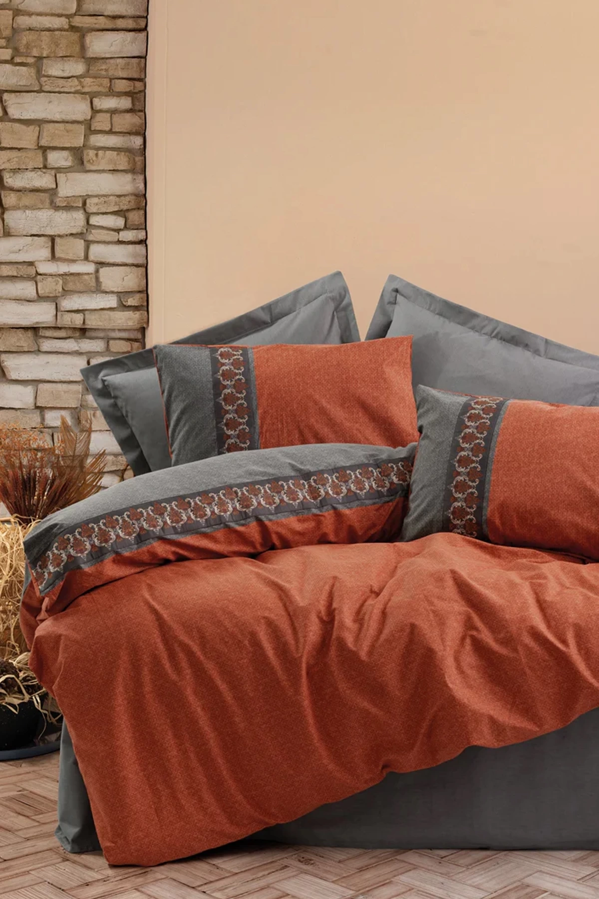 Folk Art Çift Kişilik Nevresim Takımı Tamaya Kiremit