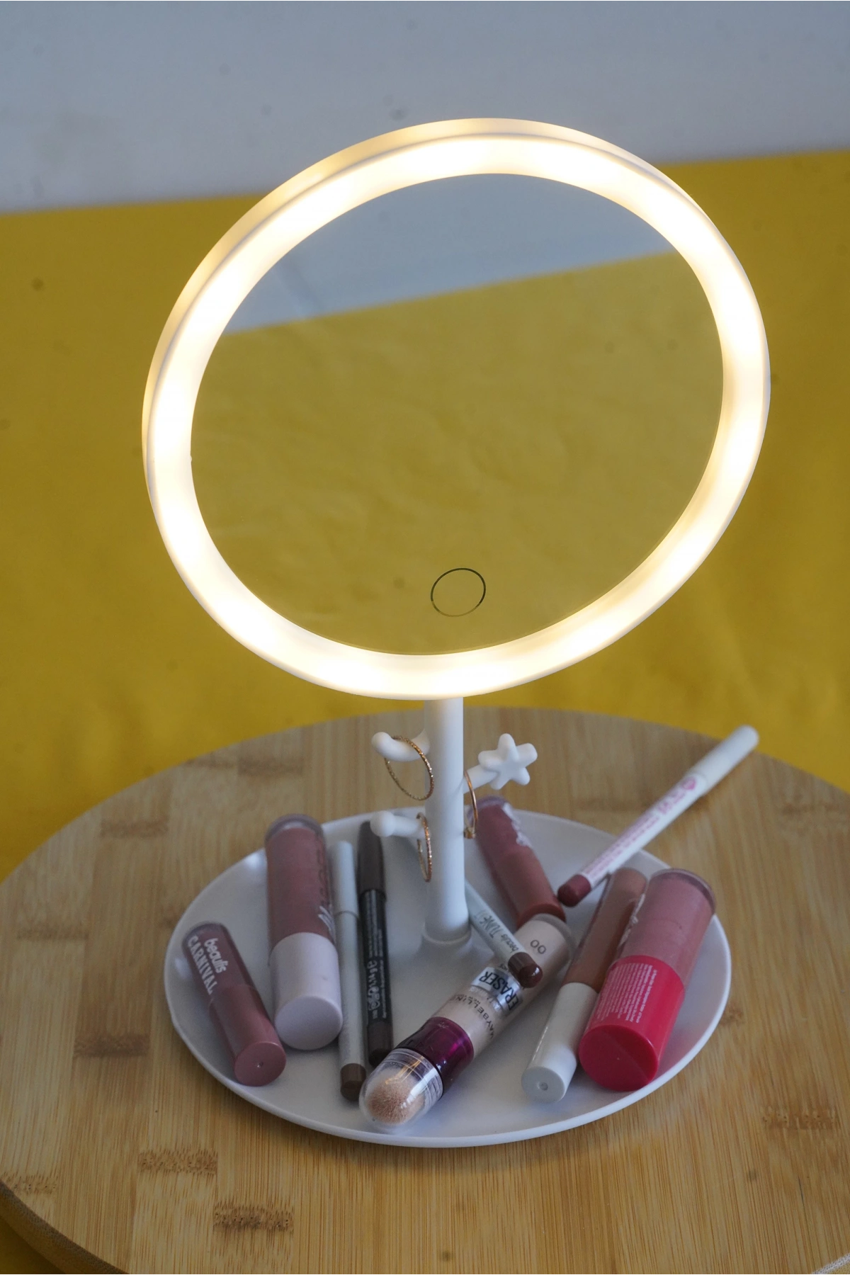 Led Işıklı Yuvarlak Makyaj Aynası Şarj edilebilir 3 Farklı Renk