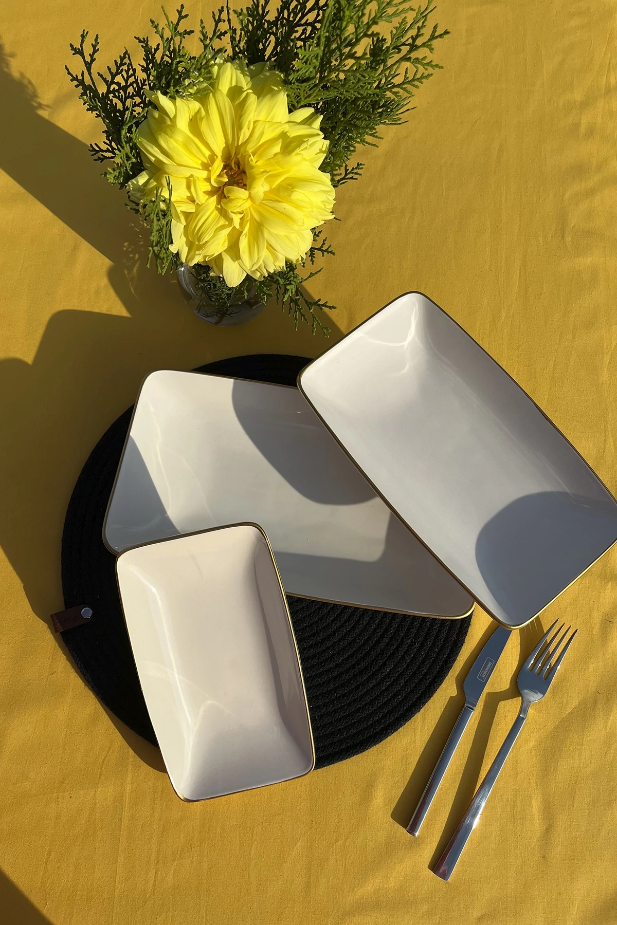 Beyaz Gold 3lü Seramik Kayık Tabak