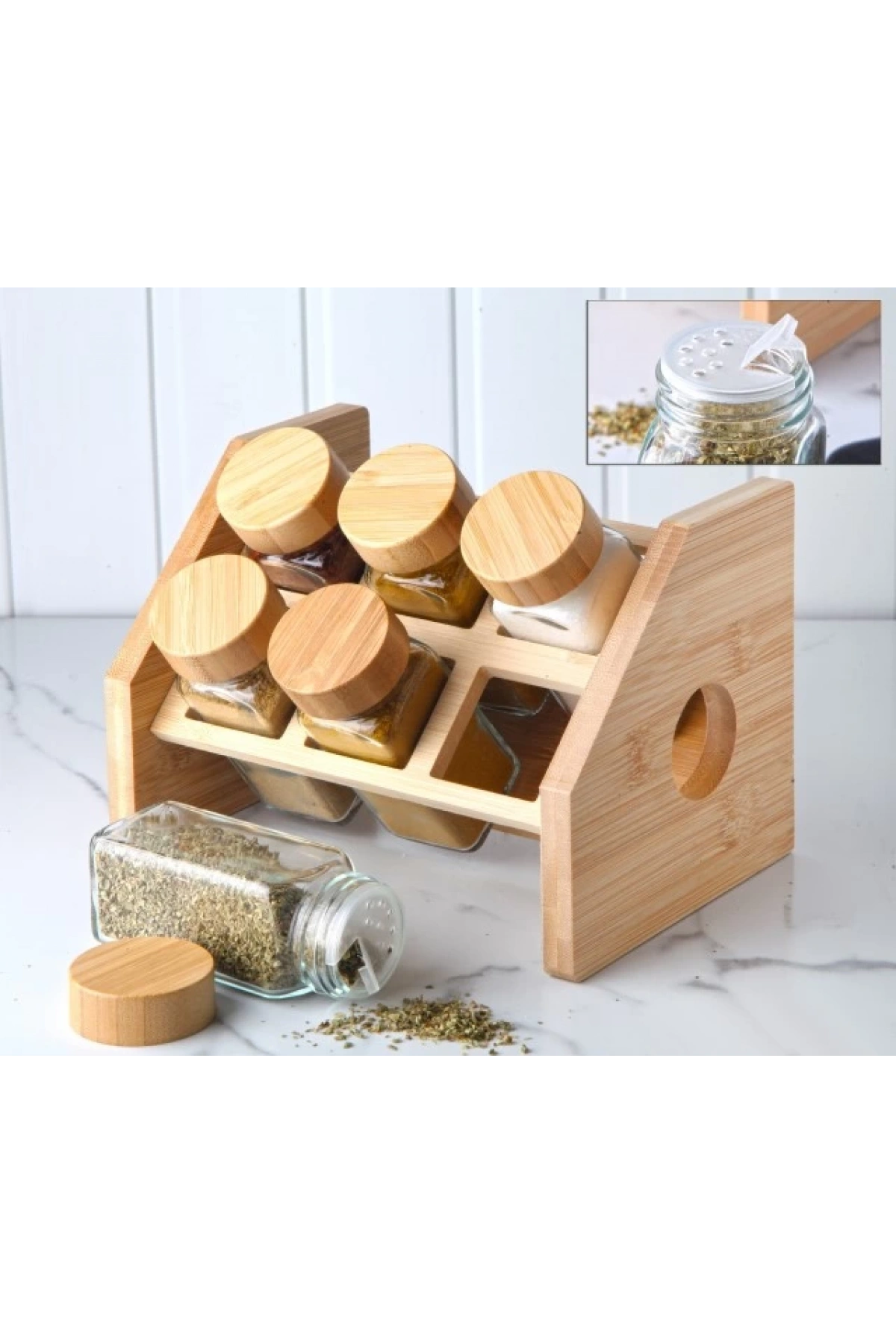 Bambu Kapak Standlı Cam Baharatlık G3870