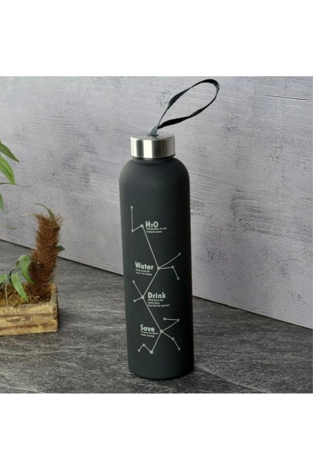 H2O Buzlu Cam Siyah Matara 600l