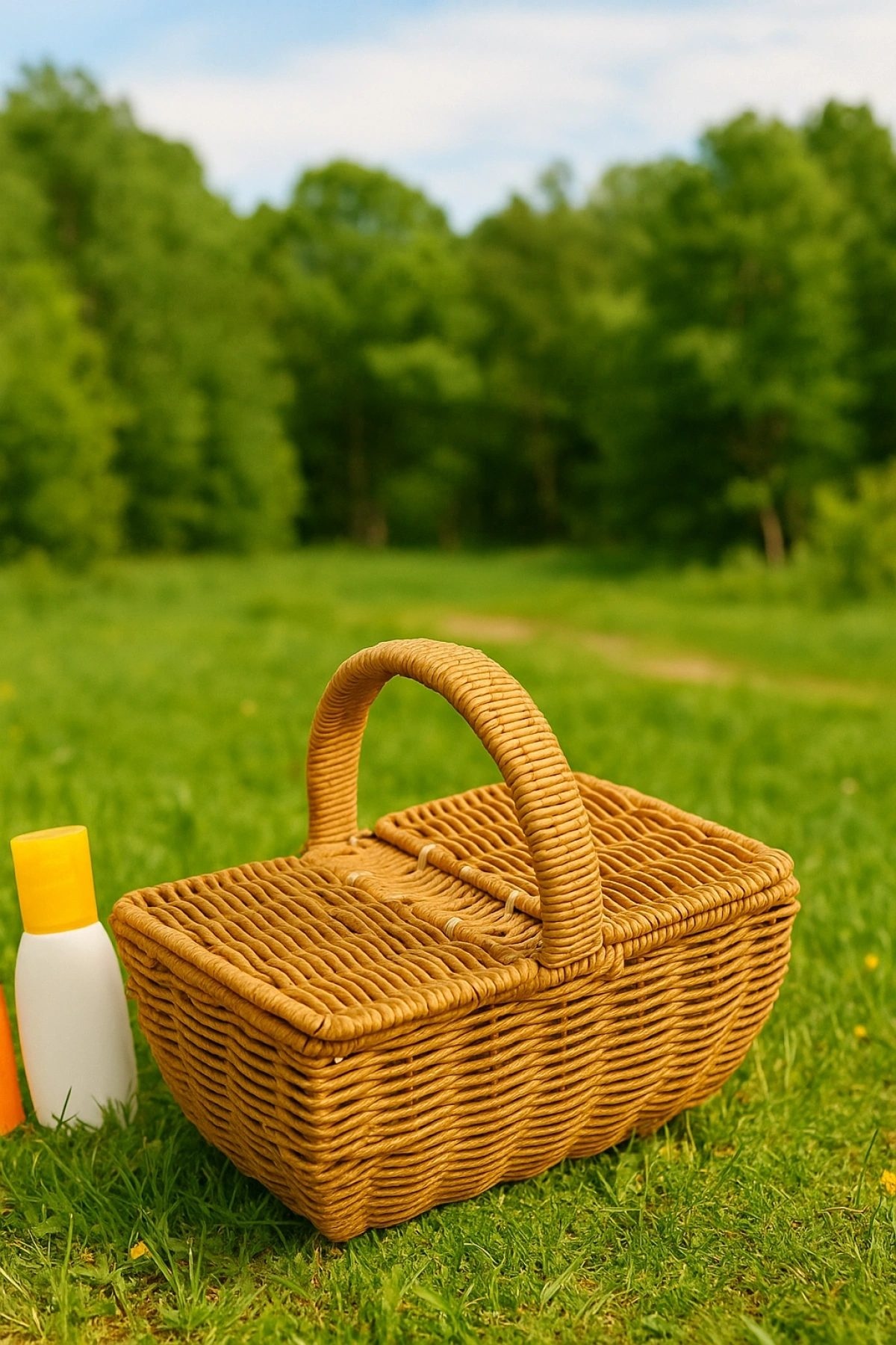 Hasır Rattan Kare Örme Piknik Sepeti 20 cm