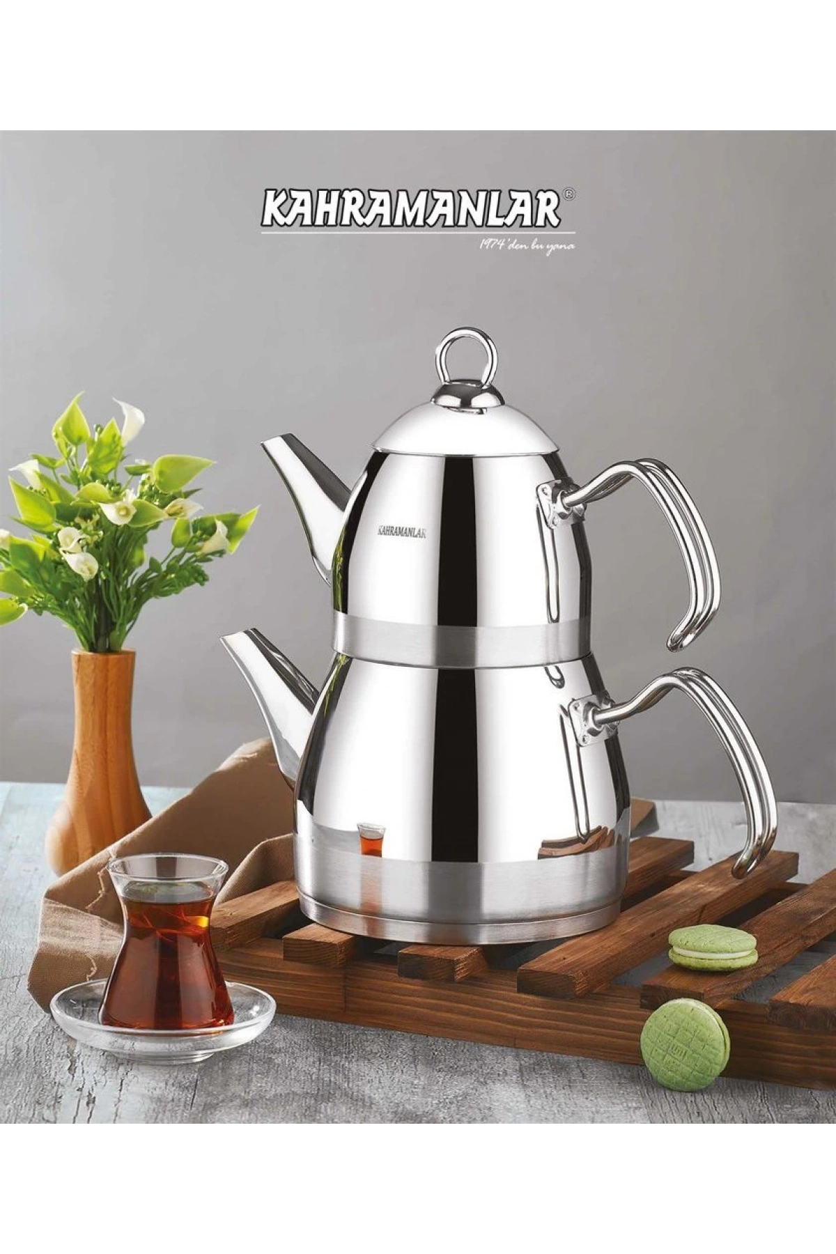 Kahramanlar Roma Ortaboy Platin Çaydanlık 1037P