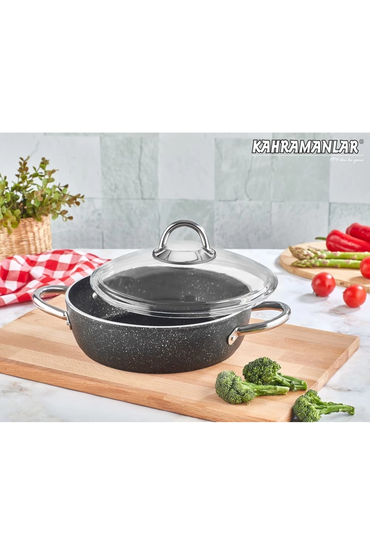 Kahramanlar Stone Black Titanyum Basık Tencere 28cm