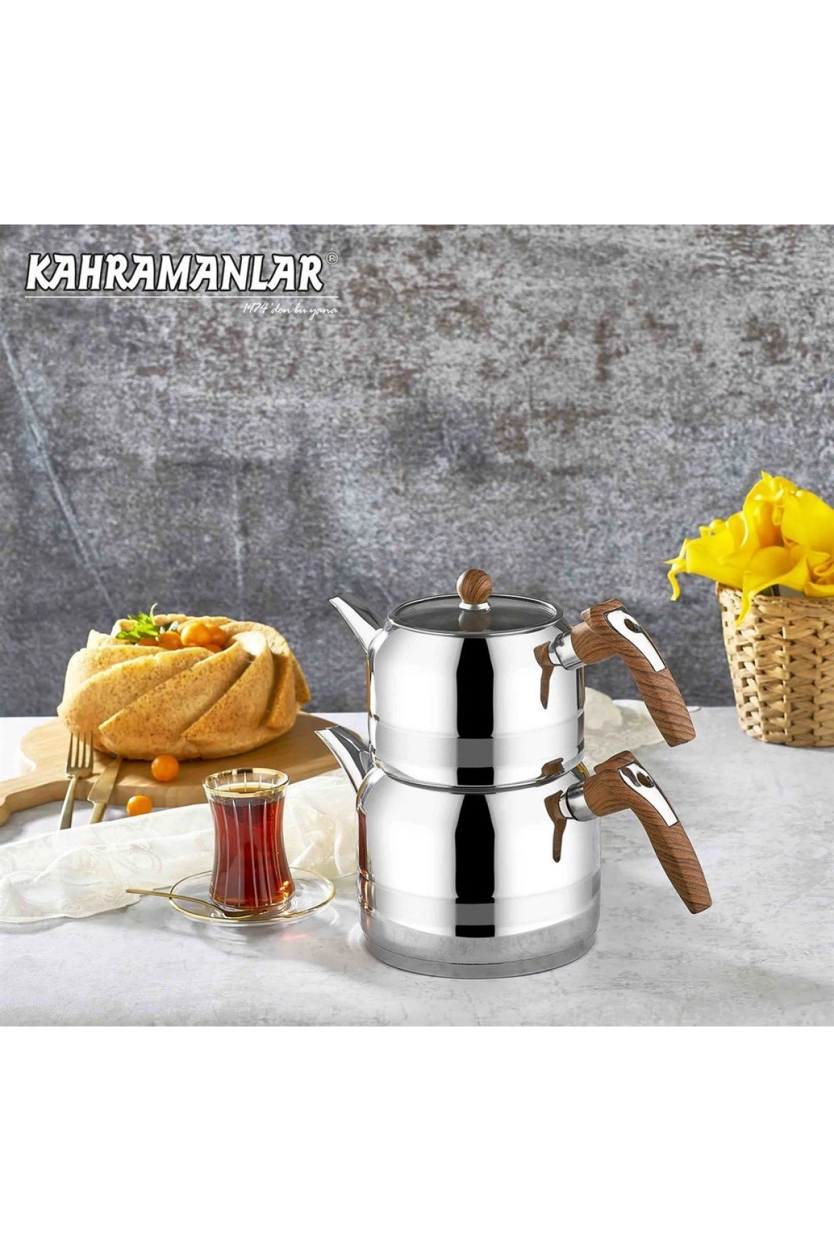 Kahramanlar Yağmur Ahşap Saplı Mega Çaydanlık